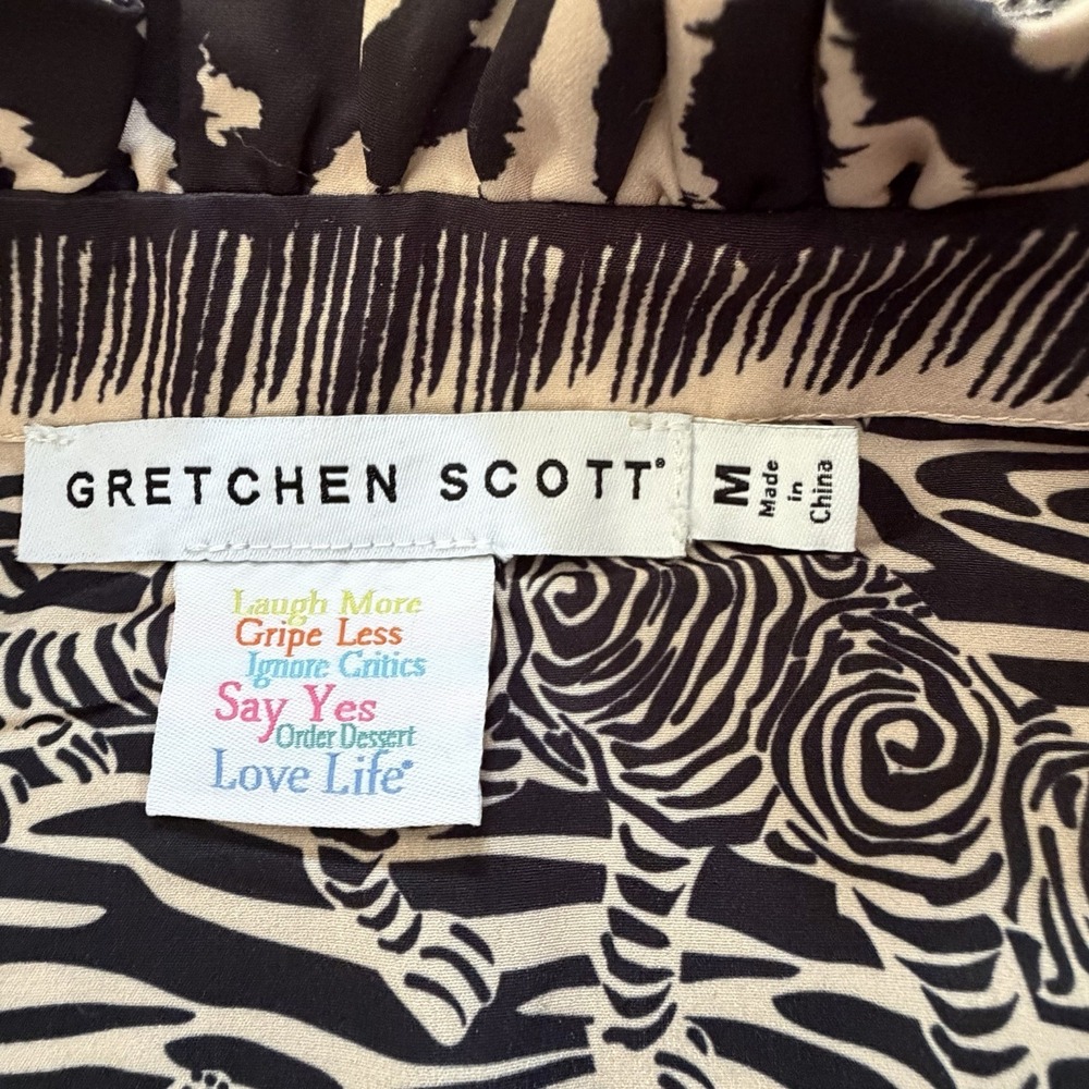 Gretchen Scott tan black leopard animal print safari button front top Medium - Picture 9 of 10